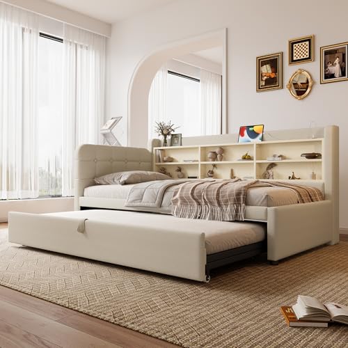 SACOOL Daybett 90x200cm Tagesbett Schlafsofa multifunktionales Ausziehbett-Design USB + Typ C mehrere Ablageflächen Bett mit Lattenrost ohne Matratze Leinen beige SACOOL Daybett 90x200cm Tagesbett Schlafsofa multifunktionales Ausziehbett-Design USB + Typ C mehrere Ablageflächen Bett mit Lattenrost ohne Matratze Leinen beige von SACOOL