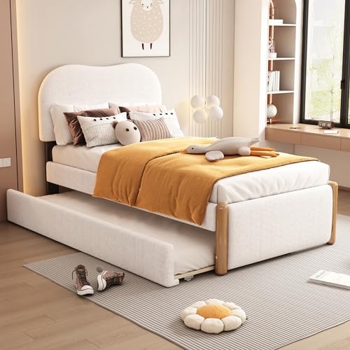 SACOOL Flachbett 90 * 200cm Gepolstert Mit Praktischem Ausziehbares Rollbett Minimalistische Formgebung Weiß von SACOOL