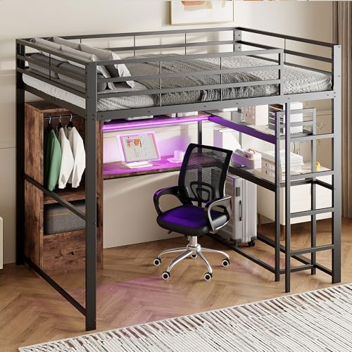 SACOOL Hochbett 140x200cm Metallbett Mit LED-Leuchten Schreibtisch 1 Schubladen Regale Geländer Treppe ohne Matratze Schwarz SACOOL Hochbett 140x200cm Metallbett Mit LED-Leuchten Schreibtisch 1 Schubladen Regale Geländer Treppe ohne Matratze Schwarz von SACOOL
