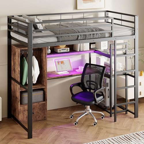SACOOL Hochbett 90 x 200cm Metallbett Mit LED-Leuchten Schreibtisch 1 Schubladen Regale Geländer Treppe ohne Matratze EN747 Zertifiziert Schwarz SACOOL Hochbett 90 x 200cm Metallbett Mit LED-Leuchten Schreibtisch 1 Schubladen Regale Geländer Treppe ohne Matratze EN747 Zertifiziert Schwarz von SACOOL