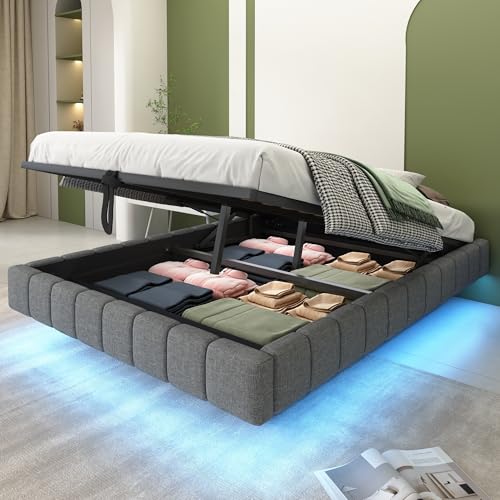SACOOL Polsterbett 140 x 200 cm Hydraulischer Schwebebettrahmen mit Stauraum Multifunktionales Polsterbett ohne Kopfteil mit LED-Licht Leinen Grau SACOOL Polsterbett 140 x 200 cm Hydraulischer Schwebebettrahmen mit Stauraum Multifunktionales Polsterbett ohne Kopfteil mit LED-Licht Leinen Grau von SACOOL