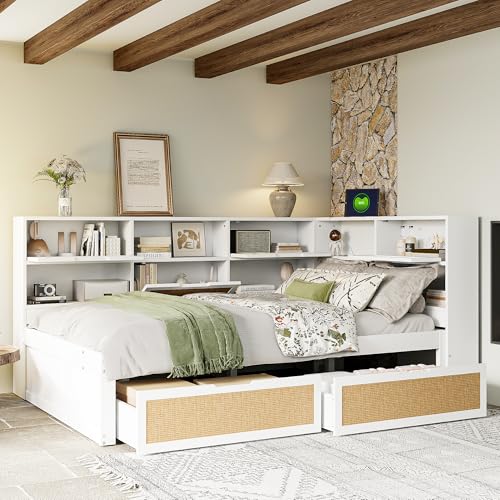 SACOOL Schlafsofa Massivholz 140 * 200 mit Schublade Multifunktionales Einzelbett Kinderbett mit vielen Staufächern und Ladeanschluss Weiß von SACOOL