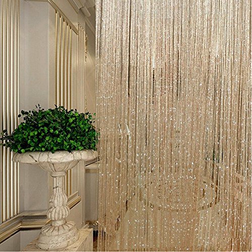 Fadenvorhang mit Perlen für Tür, Wand, Fransen, Fenster, Raumteiler, Rollo, dekorativer Quasten-Vorhang für Wohnzimmer, Schlafzimmer, Hochzeit, Party (200 cm x 100 cm, goldfarben) von SADA72
