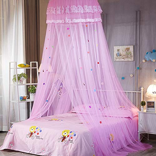SADA72 Betthimmel Baldachin Moskitonetz für Bett, Spitze Kuppelnetz Bettwäsche mit eleganter Rüschen Spitze für Mädchen und Baby (Pink) von SADA72