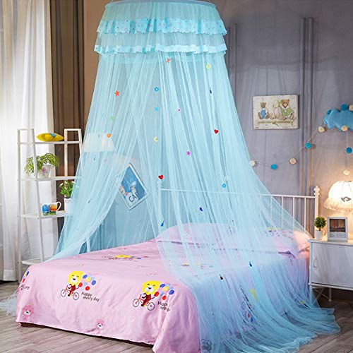 SADA72 Betthimmel Bett Baldachin Moskitonetz für Bett, Spitze Kuppelnetz Bettwäsche mit eleganter Rüschen Spitze für Mädchen und Baby (blau) von SADA72