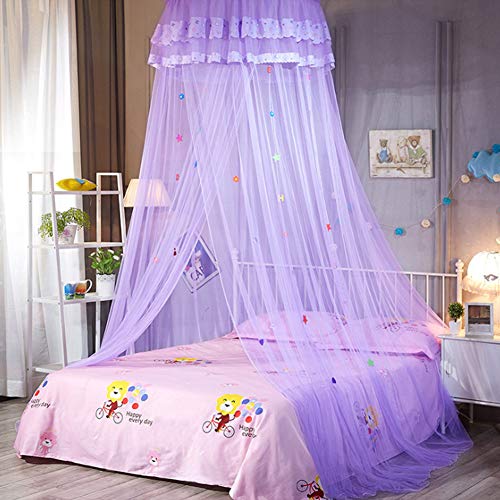 SADA72 Betthimmel Betthimmel Moskitonetz für Bett, Spitzen-Kuppelnetz Bettwäsche mit eleganter Rüschenspitze für Mädchen und Baby (lila) von SADA72