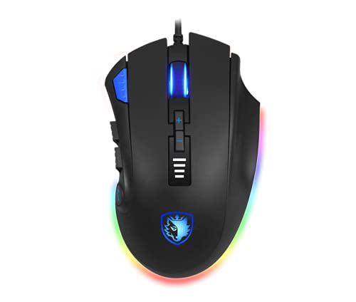 Sades Axe Gaming-Maus, 12 programmierbare Tasten, RGB-Hintergrundbeleuchtung, 6 einstellbare dpi-Stufen, bequemer ergonomischer Griff mit optischem Sensor für Gamer, mit geflochtenen USB-Kabeln Sades Axe Gaming-Maus, 12 programmierbare Tasten, RGB-Hintergrundbeleuchtung, 6 einstellbare dpi-Stufen, bequemer ergonomischer Griff mit optischem Sensor für Gamer, mit geflochtenen USB-Kabeln von SADES