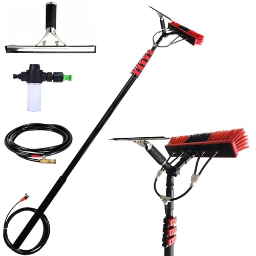 SADOMAIN 3.6-10.8M Teleskopstange Fensterreinigung Teleskop Waschbürste mit Seifenspender und Fensterwischer zur Reinigung von Solaranlage Terrassendach Wintergarten Reinigungsset (55cm Brush,9M) von SADOMAIN