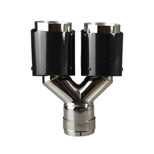 SADQRG Abgasrohr 1 Stück Universal-Auto-Auspuffendrohr Kohlefaser Mit Gleicher Länge Poliert Y-förmig Doppelte Auspuffspitze Aus Twill Glänzend Auto Auspuffrohr(73mm-101mm) von SADQRG