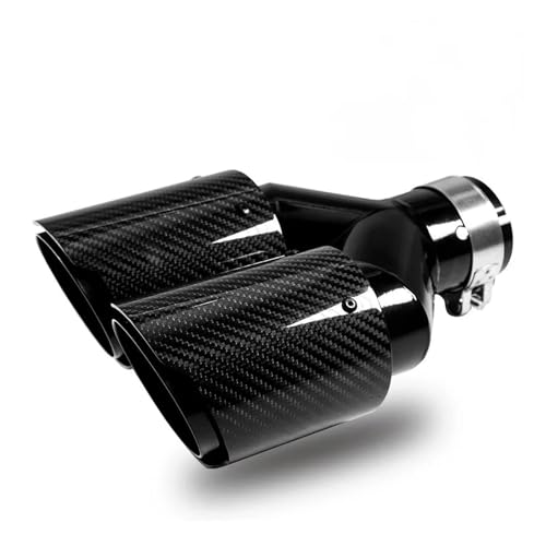 SADQRG Abgasrohr 1 Stück Universal-Auto-Schalldämpfer Aus Kohlefaser Gleiche Länge Schwarz Y-förmig Doppelte Auspuffspitze Aus Twill Glänzend Auto Auspuffrohr(63.5mm-76mm) von SADQRG