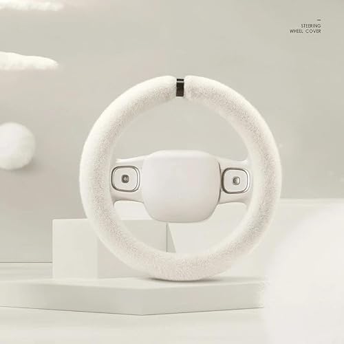 SADQRG Lenkrad Bezug Auto Plüsch-Lenkradbezug allgemein 36 cm Winter Warmer Nerz-Samt Auto-Innenausstattung, einfache Atmosphäre(Dvory White-Type O) von SADQRG