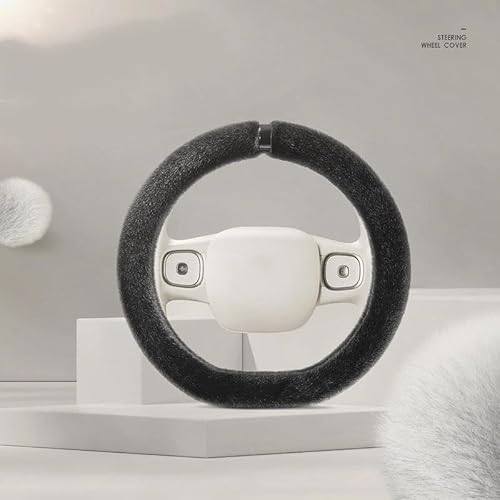 SADQRG Lenkrad Bezug Auto Plüsch-Lenkradbezug allgemein 36 cm Winter Warmer Nerz-Samt Auto-Innenausstattung, einfache Atmosphäre(Pitch Black-Type D) von SADQRG
