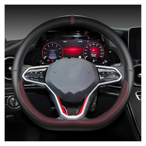 SADQRG Lenkradbezug Mode Leder Lenkrad Abdeckung Für VW Für Golf 8 MK8 VIII Für Golf R Für GTI 2019 2020 2021 2022 Für Tiguan 2022 Auto Accesorios Auto Lenkradhüllen(WEINROT) von SADQRG