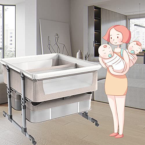 3-in-1 Stubenwagen für Zwillinge,Babybett,Beistellbett,Babywiege,Stubenwagen für Babys, Beistellbett für Babys, Reisestubenwagen für Babys, faltbar, Zwillings-Babybett mit abnehmbarem Stoffbezug ( Col von SADRIM