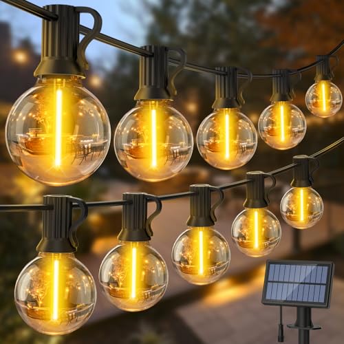 Solar Lichterkette LED für Aussen: 15M 50FT G40 LED Outdoor Solarlichterkette 3 Modi mit Wetterfest G40 Glühbirne IP65 Wasserdich Aussen Lichterketten für Balkon Garten Pavillon Terrasse Vorzelt von SAEIHGAE