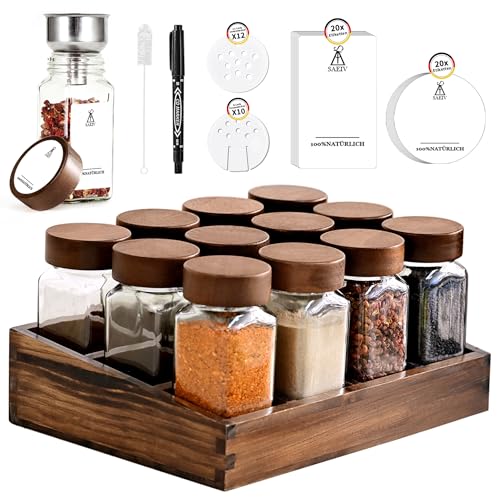 SAEIV Elegantes Akazienholz-Tablett-Gewürzständer | Gewürzregal Holz+12 120 ml Gewürzgläser Eckig | Gewürzetiketten | Naturbelassener Gewürz organizer | Gewürzregal mit Gläsern SAEIV Elegantes Akazienholz-Tablett-Gewürzständer | Gewürzregal Holz+12 120 ml Gewürzgläser Eckig | Gewürzetiketten | Naturbelassener Gewürz organizer | Gewürzregal mit Gläsern von SAEIV