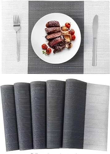 SAEIV Tischsets Abwaschbar,Platzsets 6er Set - rutschfest Abwaschbar - PVC Platzdeckchen Abgrifffeste Hitzebeständig - Tischsets für Hause küche and Restaurant(Grau,45cmx30cm) von SAEIV