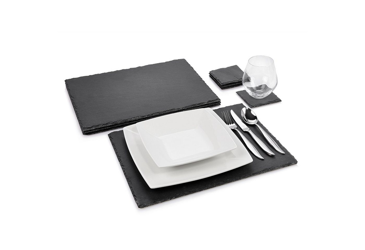 SÄNGER Servierplatte Schieferplatte Dinner, Schiefer, (Set, 8-tlg., Servierplatten 4x 40x30 cm, 4x 10x10 cm), lasiert von SÄNGER