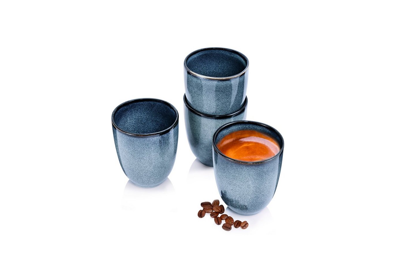 SÄNGER Becher Darwin Kaffeebecher ohne Henkel, Steingut, 4-teilig, Handmade, 180 ml, Blau von SÄNGER