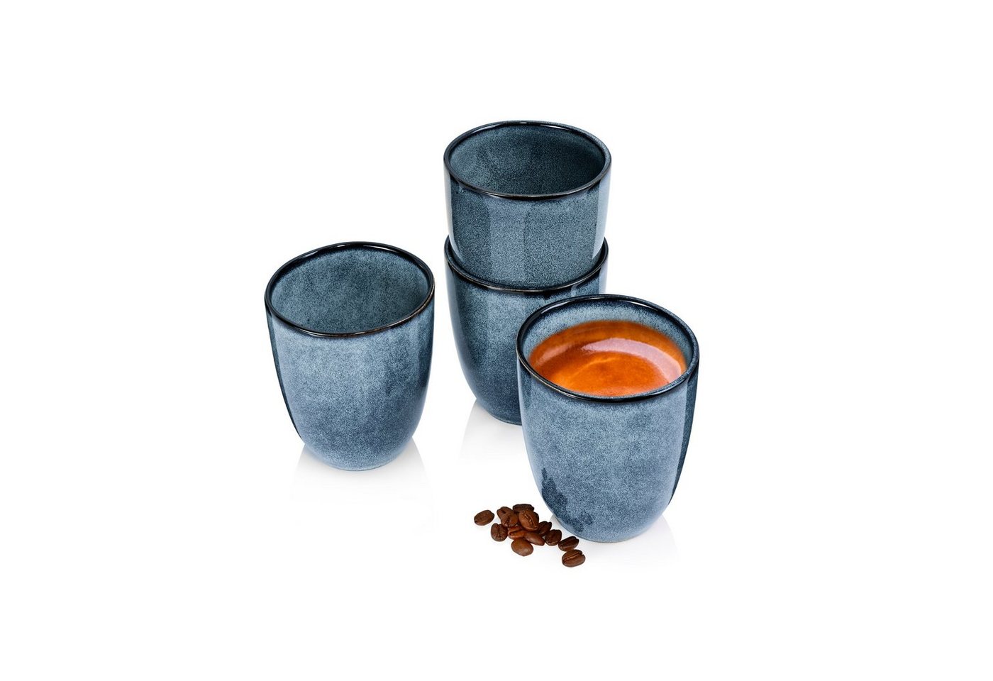 SÄNGER Becher Darwin Kaffeebecher ohne Henkel Set, Steingut, Handmade, 300 ml, Blau von SÄNGER