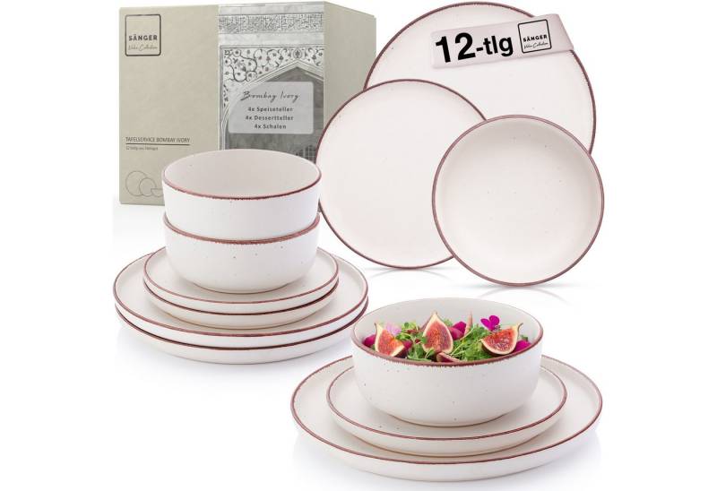 SÄNGER Geschirr-Set Bombay (12-tlg), 4 Personen, Steingut, Bombay Ivory, Handmade, Erweiterbar, VALUE COLLECTION von SÄNGER
