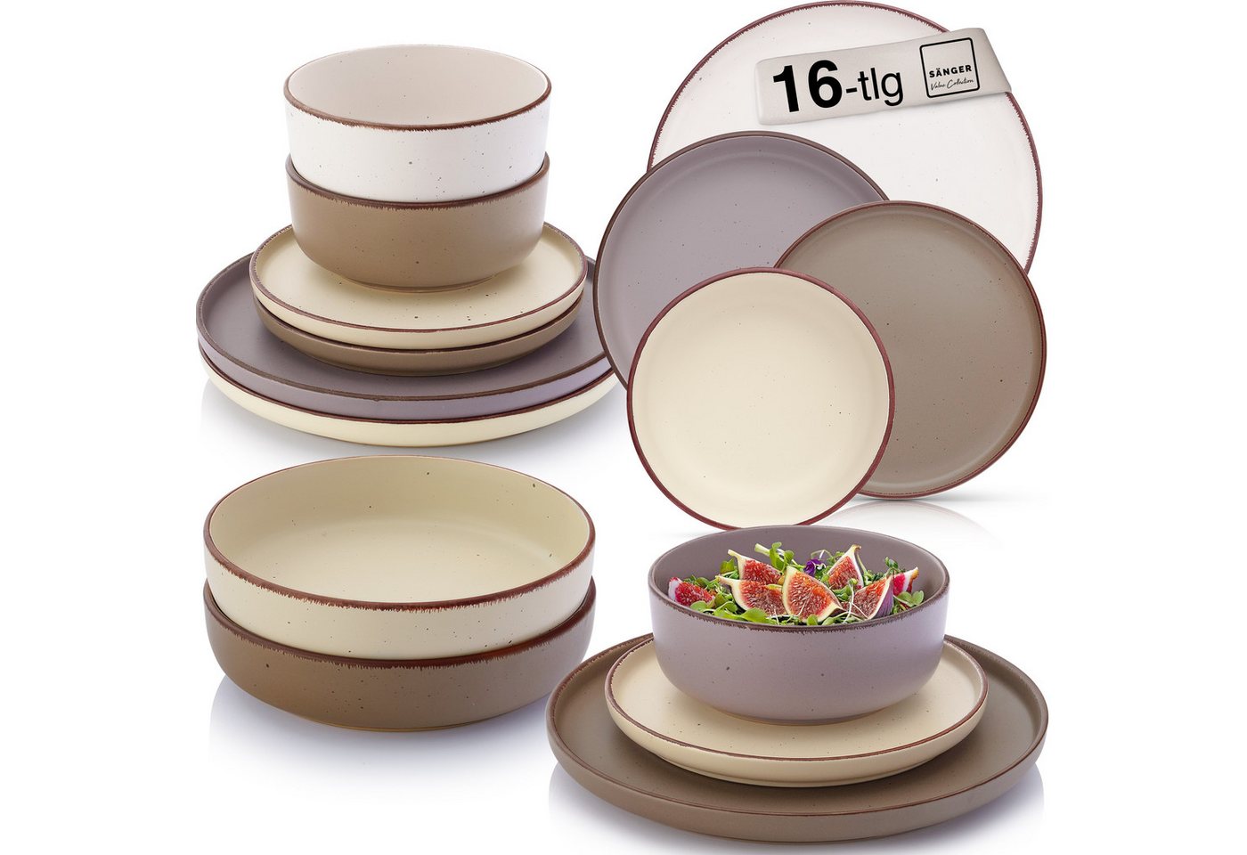 SÄNGER Geschirr-Set Bombay (16-tlg), 4 Personen, Steingut, Bombay Erdfarben, Handmade, Erweiterbar, VALUE COLLECTION von SÄNGER