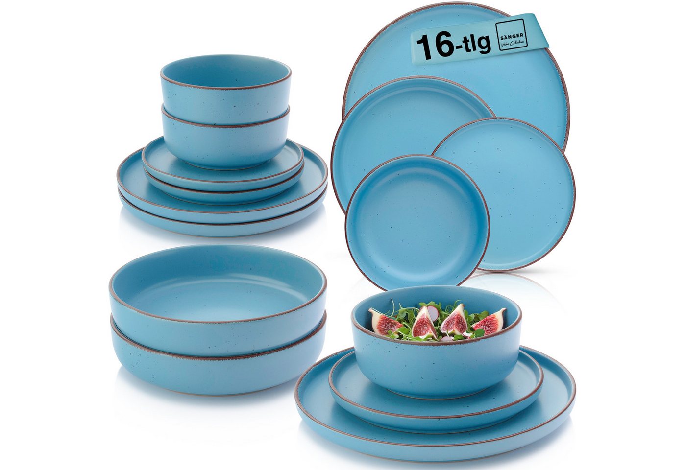 SÄNGER Geschirr-Set Bombay (16-tlg), 4 Personen, Steingut, Bombay Saphir, Handmade, Erweiterbar, VALUE COLLECTION von SÄNGER