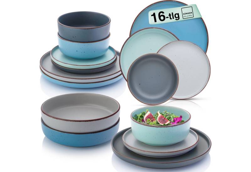 SÄNGER Geschirr-Set Bombay (16-tlg), 4 Personen, Steingut, Bombay Sky Shades, Handmade, Erweiterbar, VALUE COLLECTION von SÄNGER