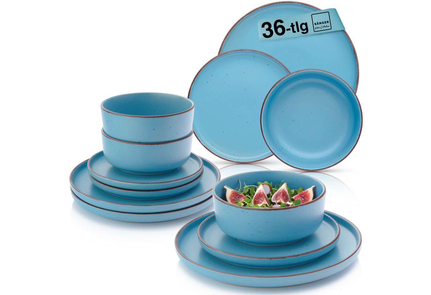 SÄNGER Geschirr-Set Bombay (36-tlg), 12 Personen, Steingut, Bombay Saphir, Handmade, Erweiterbar, VALUE COLLECTION von SÄNGER
