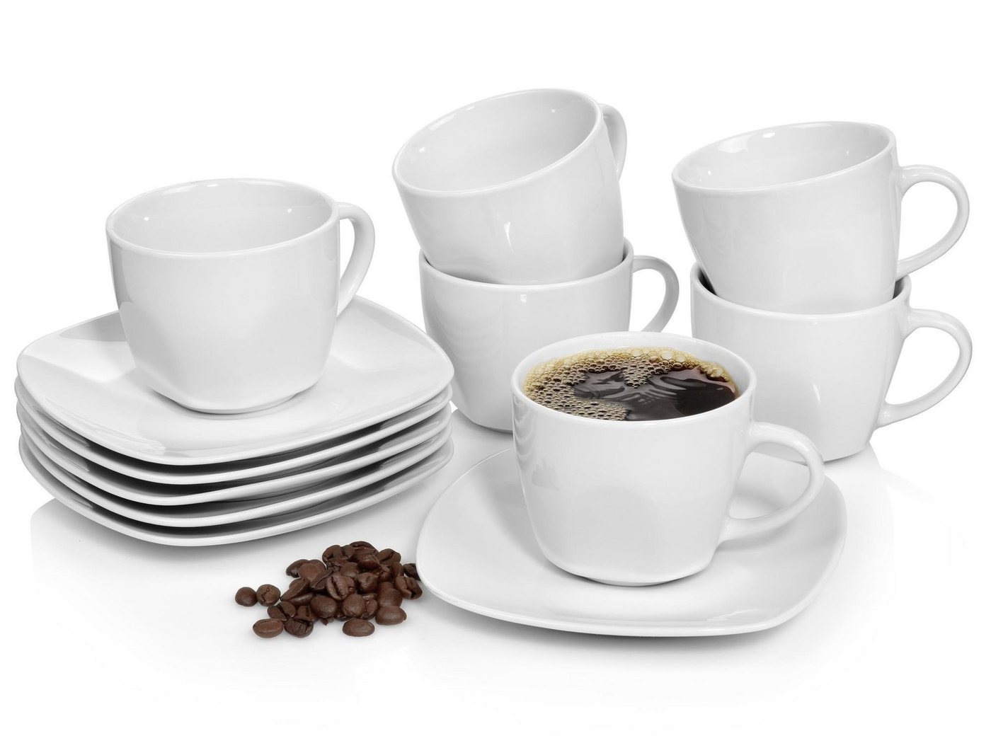 SÄNGER Kaffeeservice Bilgola Kaffeetassen Set, Weiß (12-tlg), 6 Personen, Porzellan, 150 ml, Spülmaschinengeeignet von SÄNGER