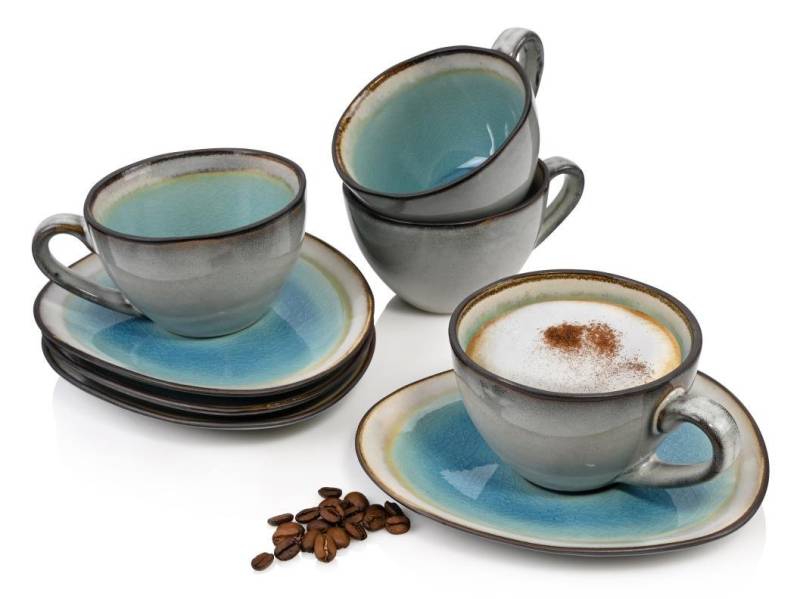 SÄNGER Kaffeeservice Capri Kaffeetassen Set (8-tlg), 4 Personen, Steingut, 230 ml, Handmade, Premium Collection von SÄNGER