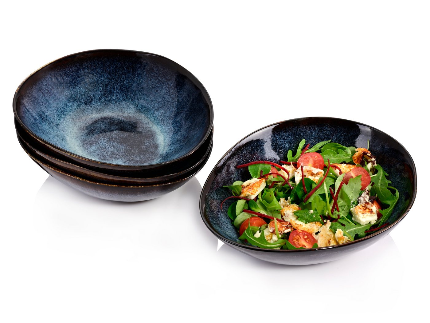 SÄNGER Salatschüssel Tokio Salatschalen Set, Steingut, (4-tlg), Blau Schwarz, Handmade von SÄNGER