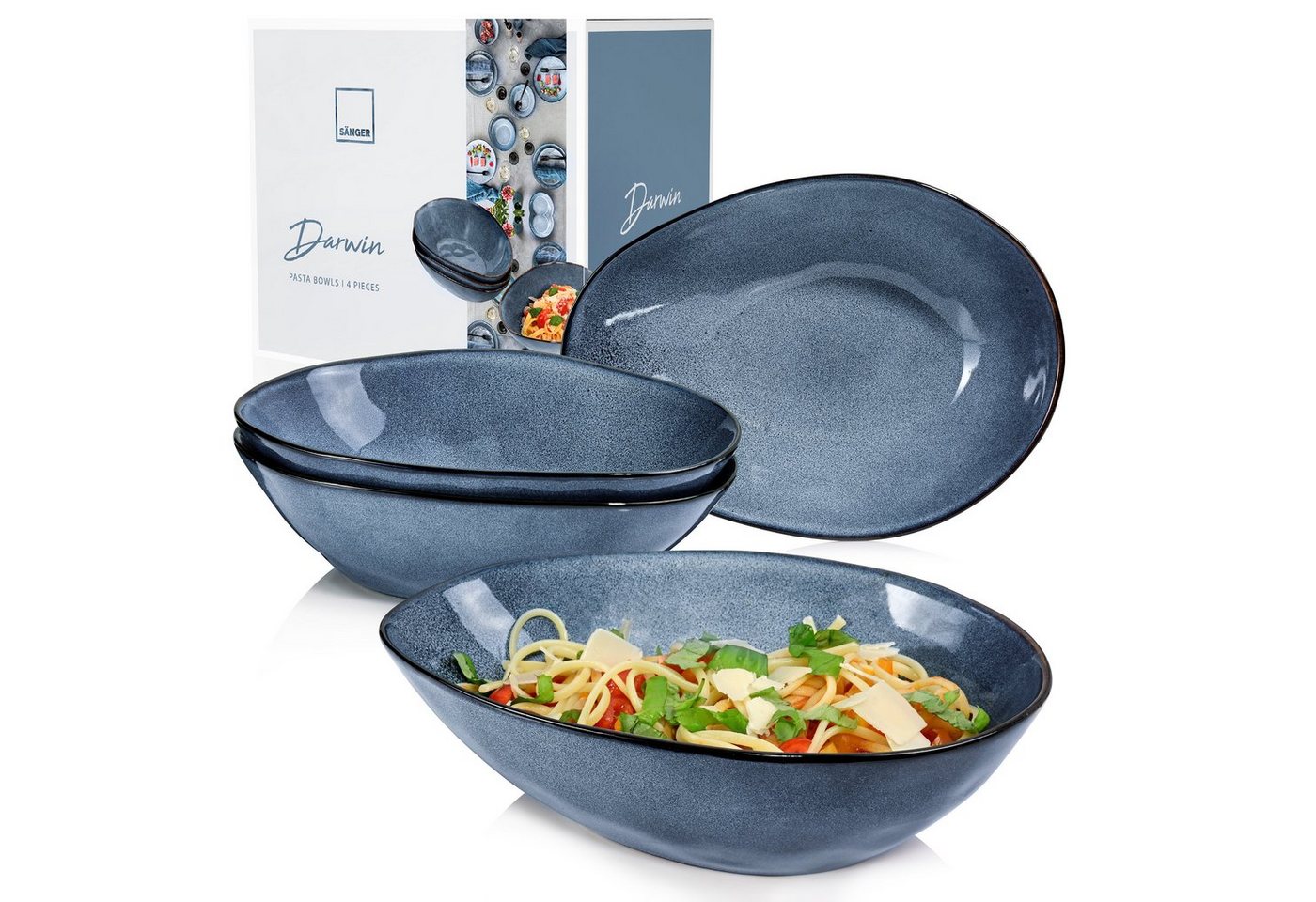 SÄNGER Pastateller Darwin Pastaschalen Set, (4 St), Handmade, 1000 ml, Blau von SÄNGER