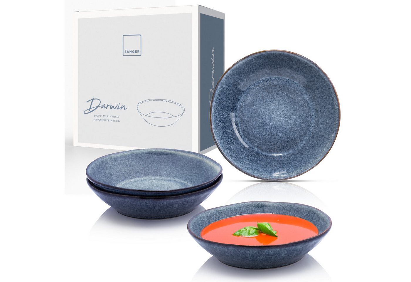 SÄNGER Suppenteller Darwin Set, (4 St), 4 Personen Steingut, Blau, Handmade von SÄNGER