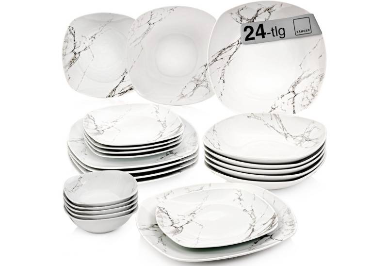 SÄNGER Tafelservice Bilgola Marmor (24-tlg), 6 Personen, Porzellan, Marmor, 24 tlg. Tafelservice, Erweiterbar, PREMIUM COLLECTION von SÄNGER