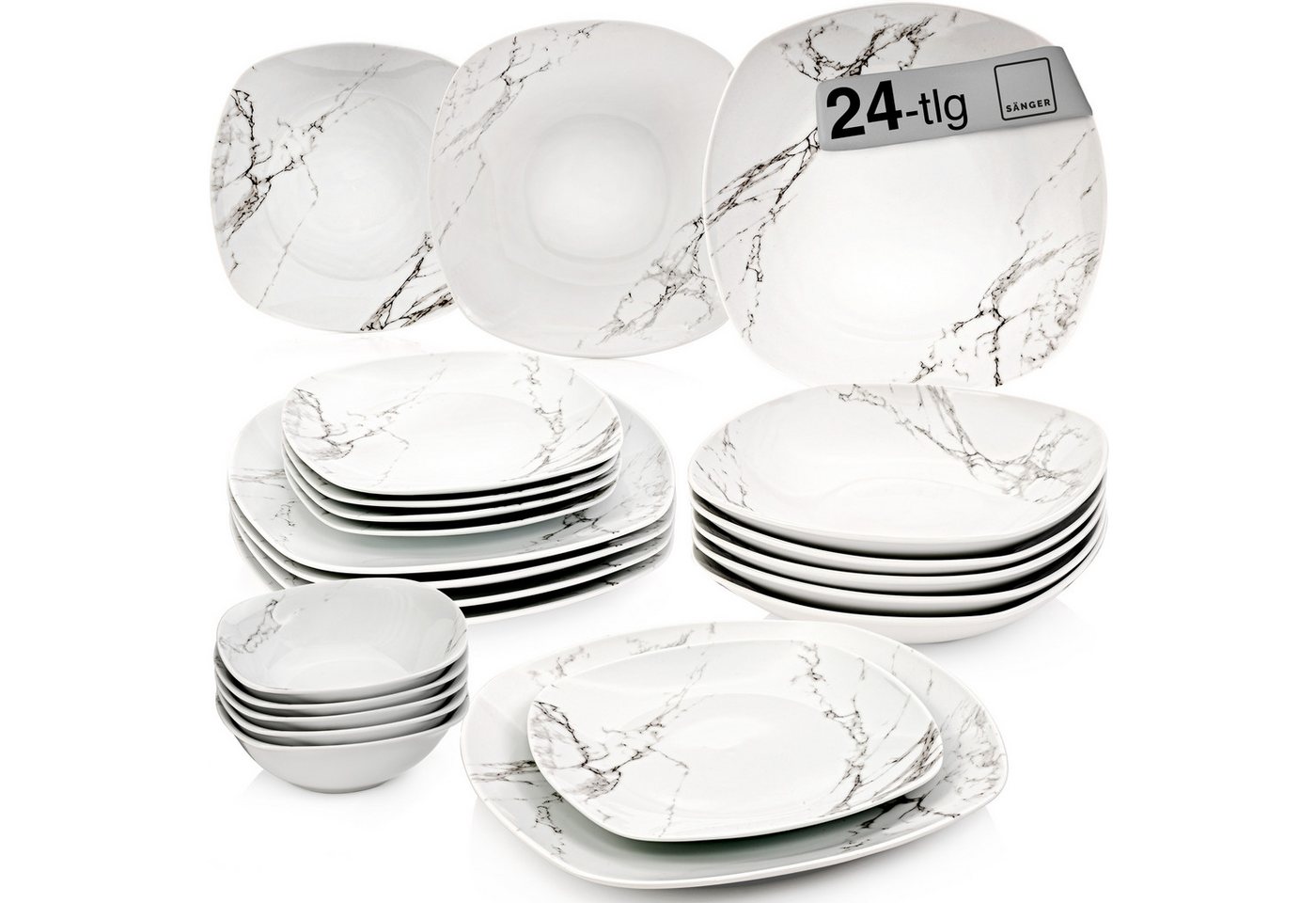 SÄNGER Tafelservice Bilgola Marmor (24-tlg), 6 Personen, Porzellan, Marmor, 24 tlg. Tafelservice, Erweiterbar, PREMIUM COLLECTION von SÄNGER