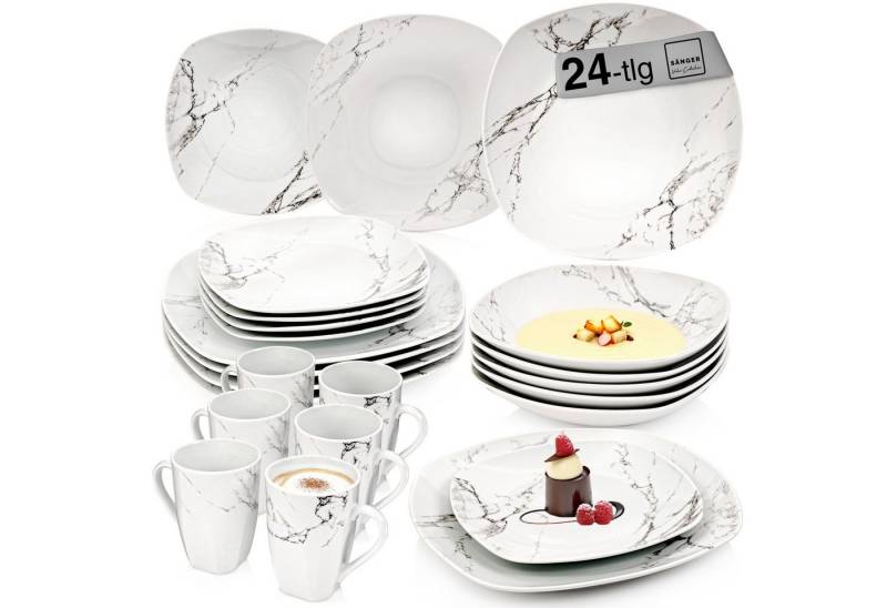 SÄNGER Tafelservice Bilgola Marmor (24-tlg), 6 Personen, Porzellan, Marmor, Kombiservice, Erweiterbar, PREMIUM COLLECTION von SÄNGER