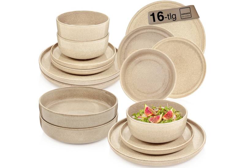 SÄNGER Tafelservice Kairo Geschirrset (16-tlg), 4 Personen, Steingut, Kairo Mocha, Handmade, Erweiterbar, VALUE COLLECTION von SÄNGER