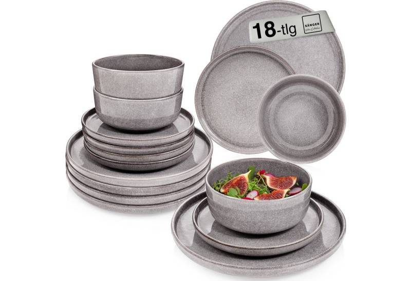 SÄNGER Tafelservice Kairo Mocha (18-tlg), 6 Personen, Steingut, Tafelservice, Grau, Handmade, VALUE COLLECTION von SÄNGER