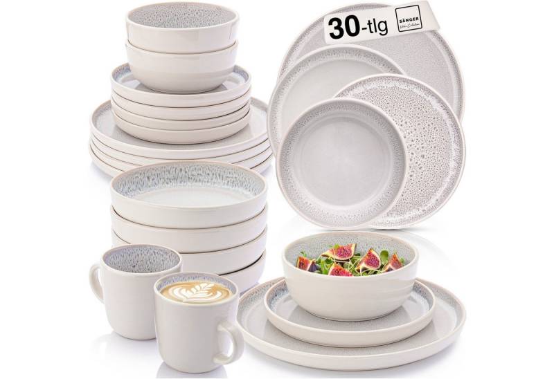 SÄNGER Tafelservice Kreta Geschirrset (30-tlg), 6 Personen, Steingut, Creme-Blau, Handmade, Erweiterbar, VALUE COLLECTION von SÄNGER