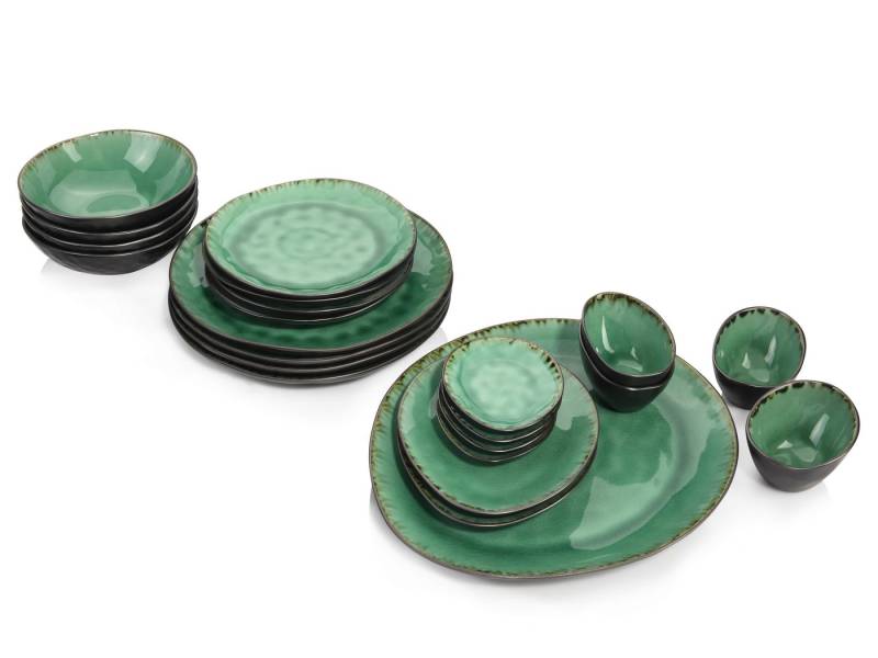 SÄNGER Tafelservice Palm Beach Geschirrset, Grün Schwarz (23-tlg), 4 Personen, Steingut, Handmade, Premium Collection von SÄNGER