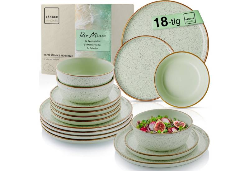SÄNGER Tafelservice Rio Geschirrset (18-tlg), 6 Personen, Steingut, Handmade, Mintgrün, Erweiterbar, VALUE COLLECTION von SÄNGER