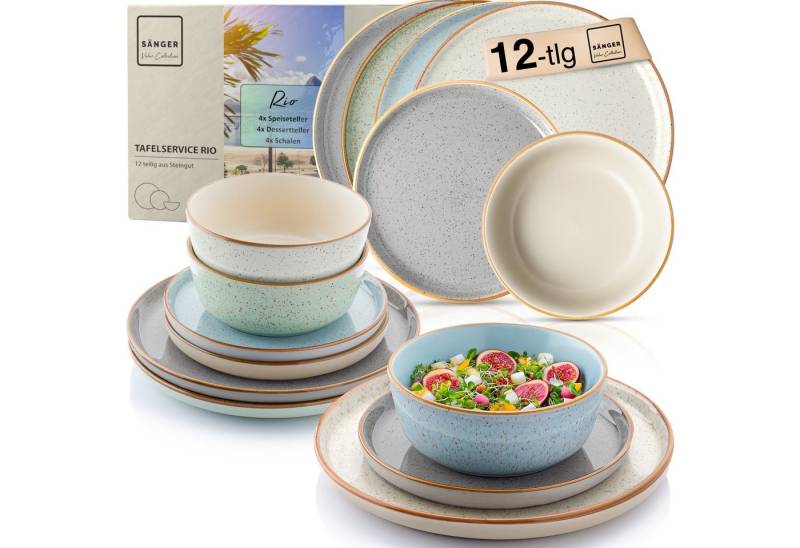 SÄNGER Tafelservice Rio Geschirrset Bunt (12-tlg), 4 Personen, Steingut, Handmade, Bunt, Erweiterbar, VALUE COLLECTION von SÄNGER