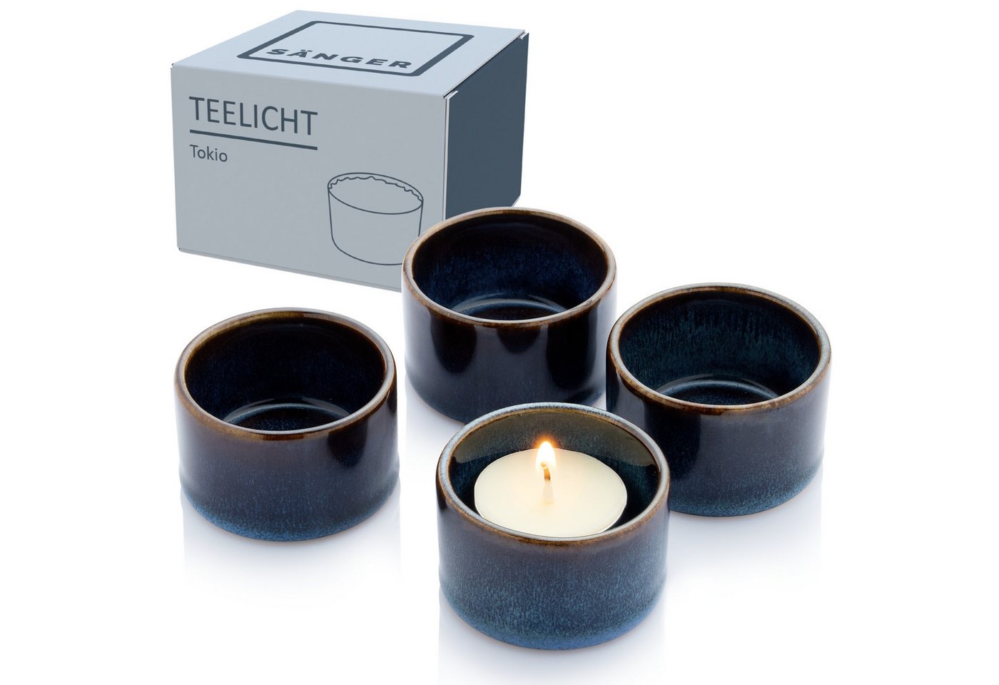 SÄNGER Teelichthalter Tokio (Set, 8 St., 4x Teelichthalter, 4x Teelichtkerze), individuell einsetzbar, Handmade von SÄNGER