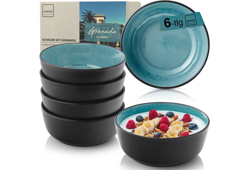 SÄNGER Teller-Set Granada (6-tlg), 6 Personen, Steingut, Handmade, Blau mit schwarzem Rand, VALUE COLLECTION von SÄNGER