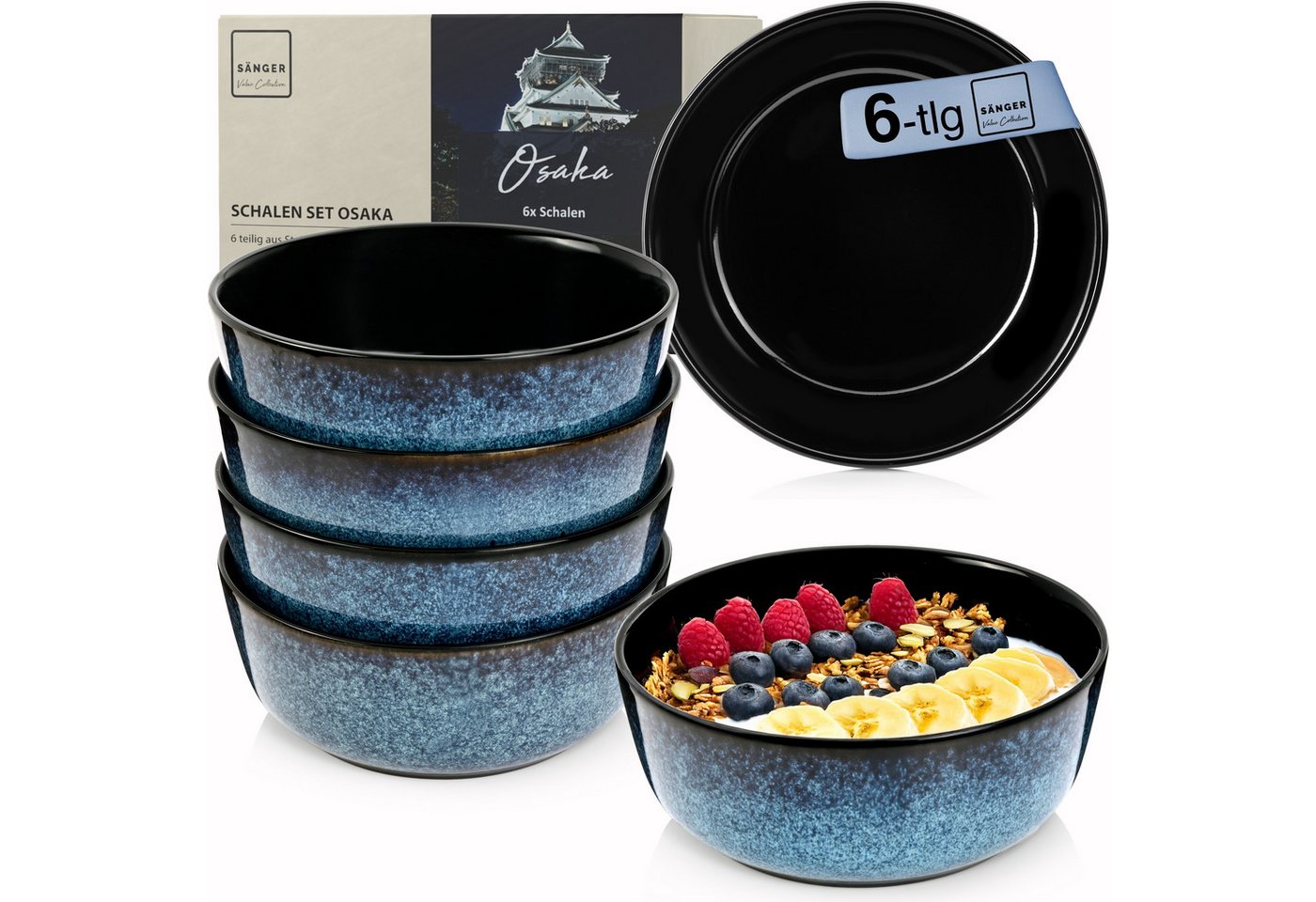 SÄNGER Teller-Set Osaka (6-tlg), 6 Personen, Steingut, Schalen Set, Handmade, Erweiterbar, VALUE COLLECTION von SÄNGER