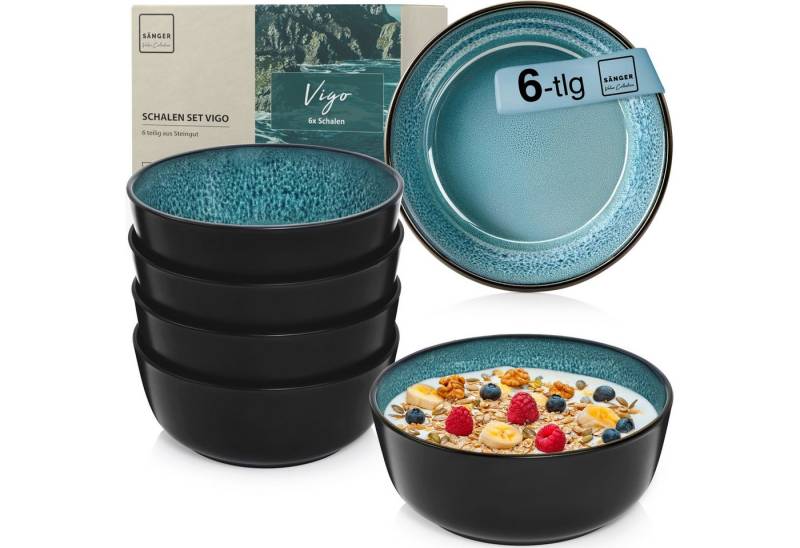 SÄNGER Teller Vigo, (6 St), Schalen Set, Steingut, Handmade, Blau-Schwarz, VALUE COLLECTION von SÄNGER