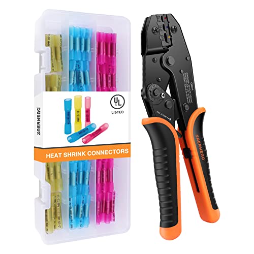 Crimpzange Stoßverbinder Set, Schrumpfverbinder krimperzange,110pcs Insulated Kabelverbinder für 0,5-6 mm² Kable, Quetschverbinder - IP67 Wasserdichte Kabelverbinder in Marinequalität (UL LISTED) von SAERWEAO