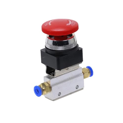 1 Stück Not-Aus-Taste mit roter Pilzkappe, selbstsicherndes 2-Positionen-3-Wege-Luft-pneumatisches mechanisches Ventil MOV-3 1/8 Zoll Gewinde(6mm) von SAEVVCJWW