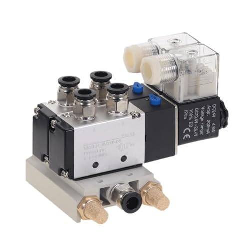 2-Wege-4V210-08 pneumatisches DC12V DC24V AC110 AC220 Magnetventil mit Basis-Steckanschluss-Schalldämpfer(8mm Fittings,DC 12V) von SAEVVCJWW